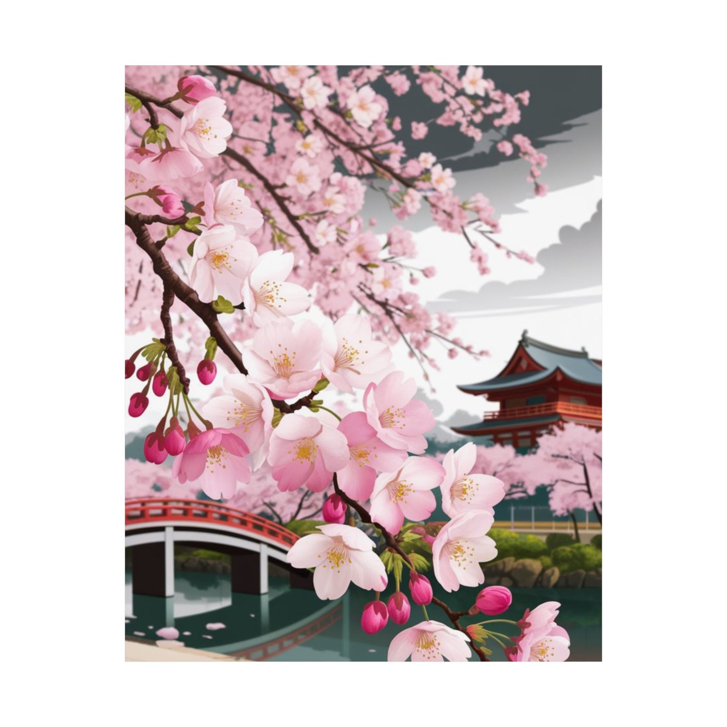 Póster vertical de cerezo en flor, arte mural natural, decoración japonesa, decoración primaveral, decoración floral para el hogar, regalo para ella