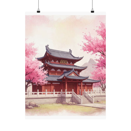 Digital download Vertical Poster - Buddhist Temple Cherry Blossom Japanese Art