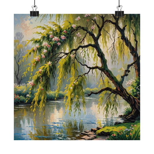 Téléchargement numérique : Affiche de paysage de saules sereins, art mural inspiré de la nature, décoration intérieure esthétique, cadeau pour les amoureux de la nature, imprimé botanique