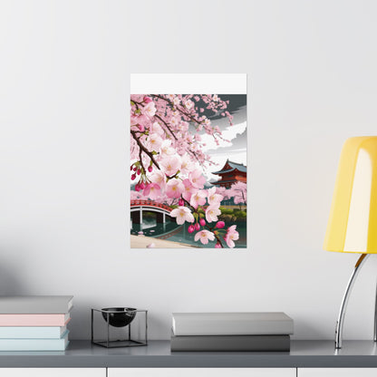 Póster vertical de cerezo en flor, arte mural natural, decoración japonesa, decoración primaveral, decoración floral para el hogar, regalo para ella