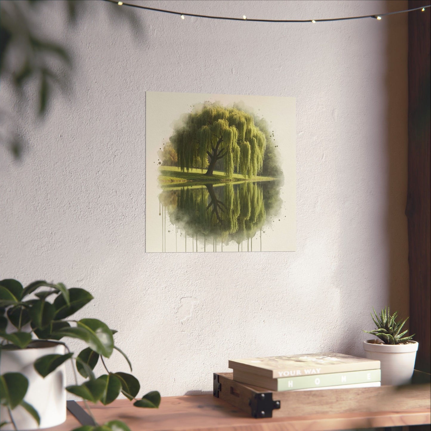 Arte mural de naturaleza serena, pósteres mate, decoración del hogar con un toque de tranquilidad, arte con reflejos de sauces, regalo para amantes de la naturaleza, obra de arte relajante