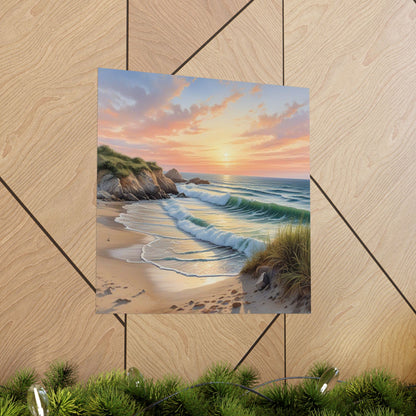 Descarga digital: Arte mural con atardecer costero, pósteres mate para amantes de la playa, decoración del hogar, regalo para amantes de la naturaleza, decoración de casas de playa, impresión escénica.