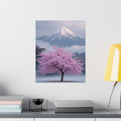 Vertical Poster - Mount Fuji and Cherry Blossom Tree Design