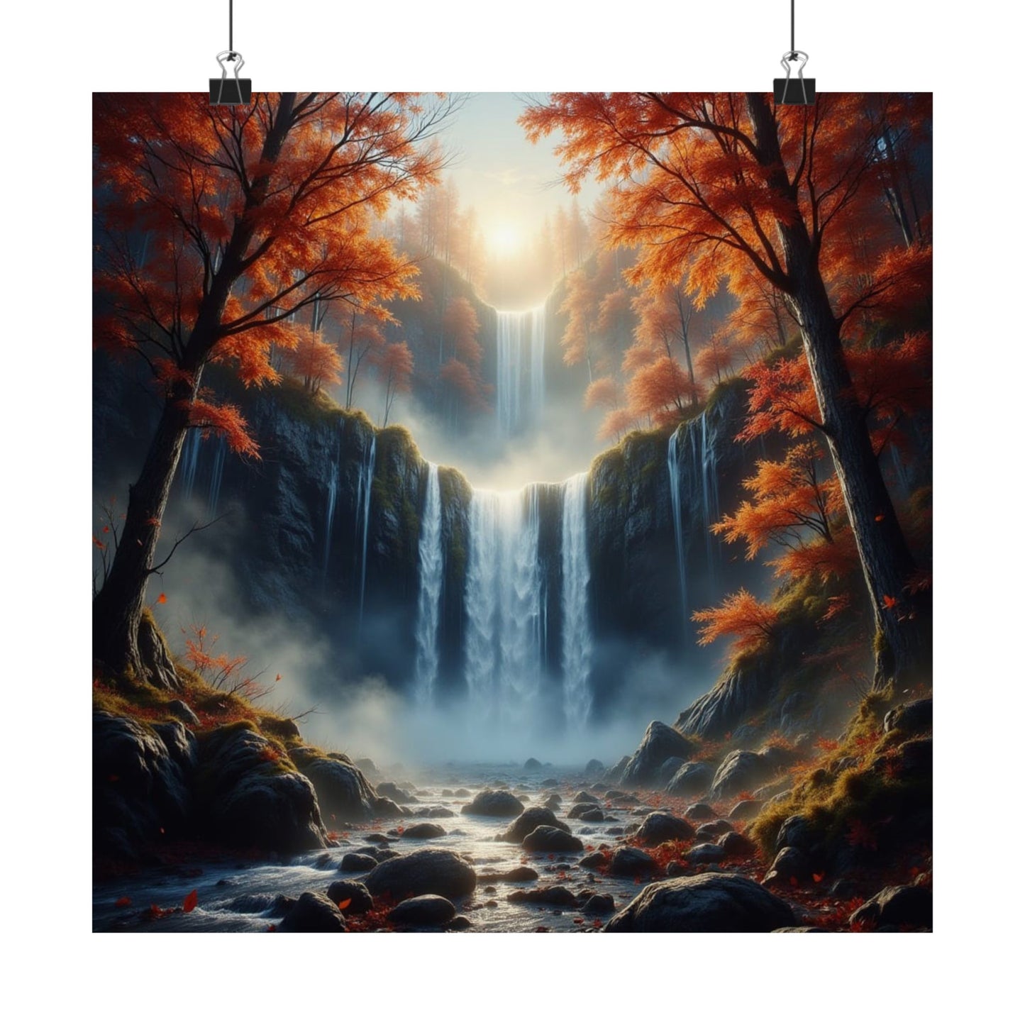 Waterfall in Autumn Forest Matte Design