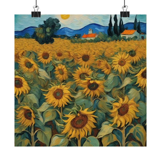 Póster de girasoles, decoración de pared mate, estética botánica para el hogar, regalo para amantes de la naturaleza, arte mural estilo Van Gogh.