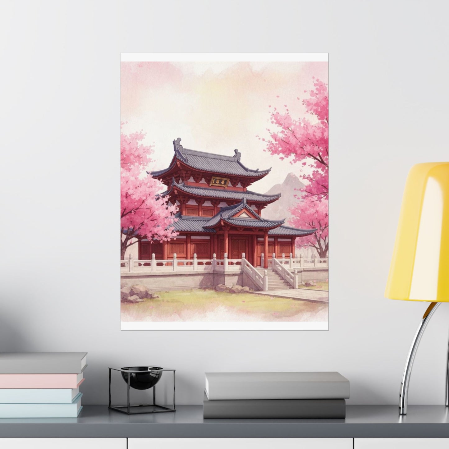 Digital download Vertical Poster - Buddhist Temple Cherry Blossom Japanese Art