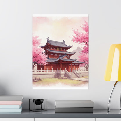 Digital download Vertical Poster - Buddhist Temple Cherry Blossom Japanese Art