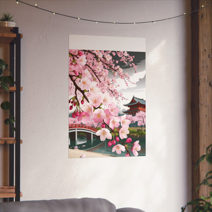 Póster vertical de cerezo en flor, arte mural natural, decoración japonesa, decoración primaveral, decoración floral para el hogar, regalo para ella