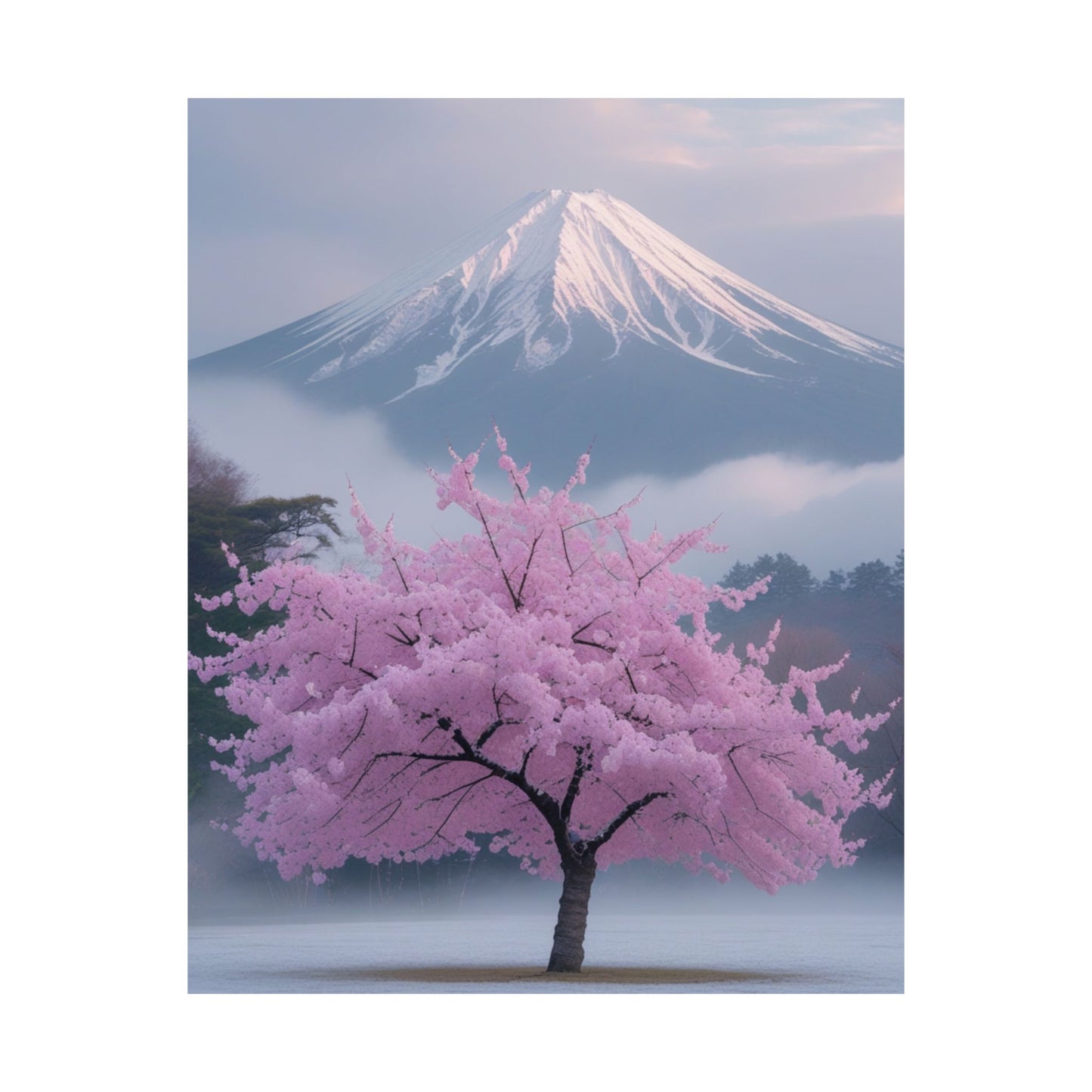 Vertical Poster - Mount Fuji and Cherry Blossom Tree Design