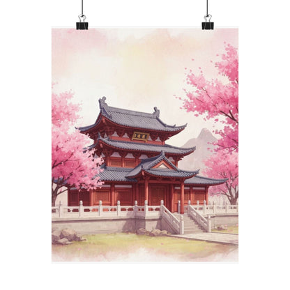 Digital download Vertical Poster - Buddhist Temple Cherry Blossom Japanese Art