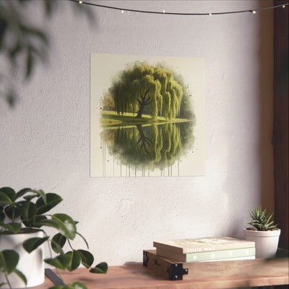 Arte mural de naturaleza serena, pósteres mate, decoración del hogar con un toque de tranquilidad, arte con reflejos de sauces, regalo para amantes de la naturaleza, obra de arte relajante