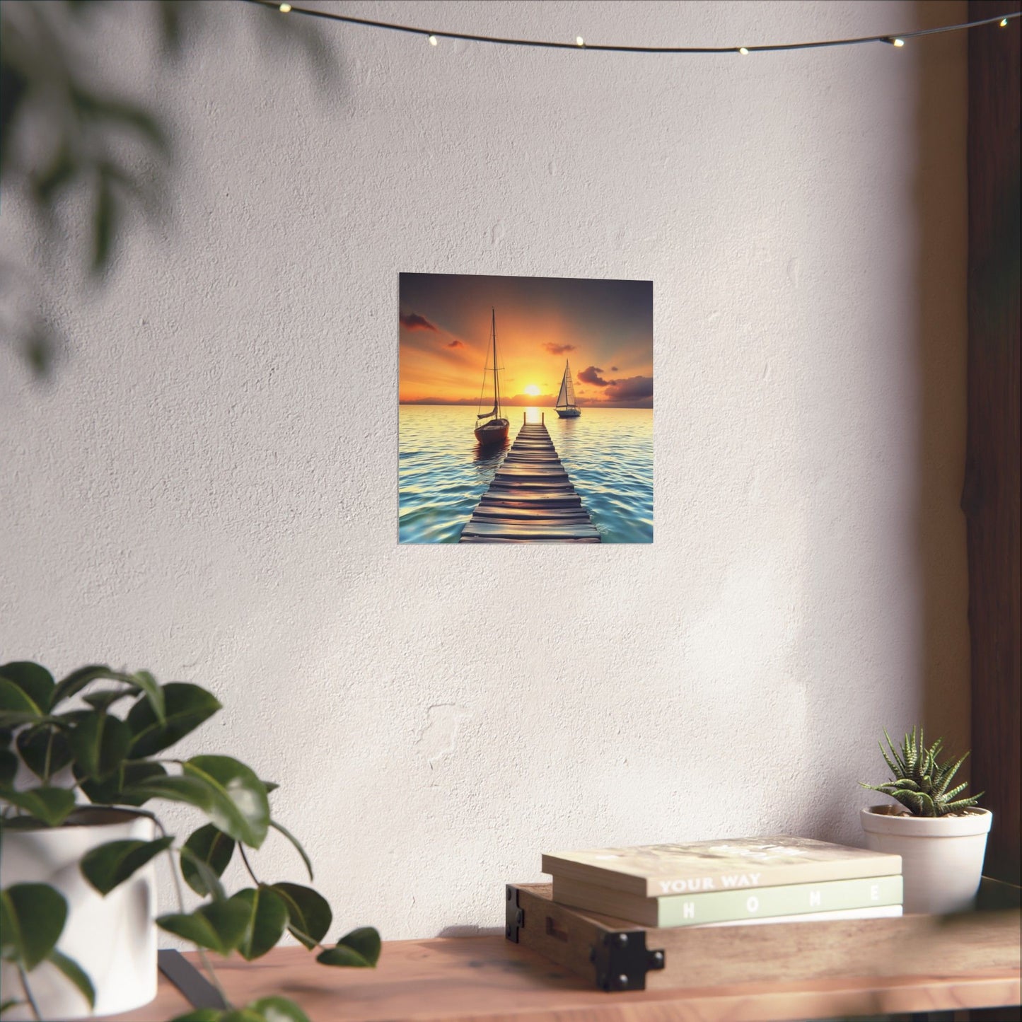 Póster de velero sereno, arte mural de océano en calma, decoración náutica, estética tranquila para el hogar, impresión de atardecer, regalo relajante