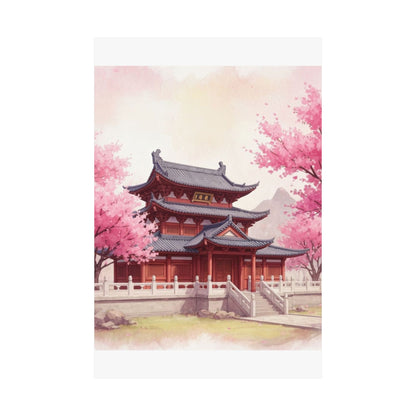 Digital download Vertical Poster - Buddhist Temple Cherry Blossom Japanese Art