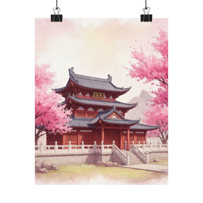 Digital download Vertical Poster - Buddhist Temple Cherry Blossom Japanese Art
