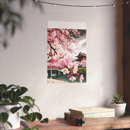Póster vertical de cerezo en flor, arte mural natural, decoración japonesa, decoración primaveral, decoración floral para el hogar, regalo para ella