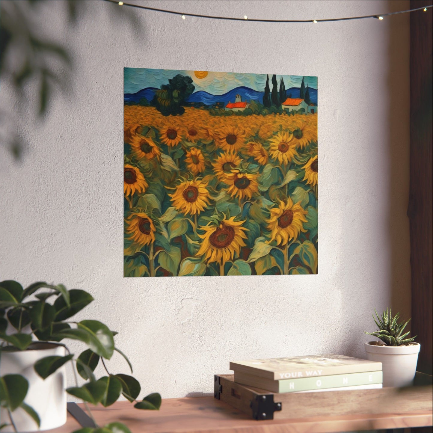 Téléchargement numérique : affiche d'art tournesol, décoration murale mate, esthétique botanique pour la maison, cadeau pour les amoureux de la nature, art mural de style Van Gogh