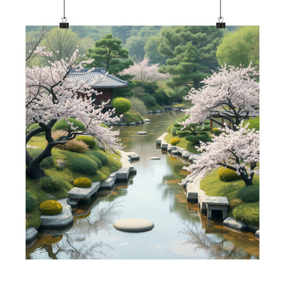 Serene Nature Wall Art Poster, Japanese Cherry Blossom Decor, Home Office Art, Botanical Prints, Tranquil Aesthetic Decor