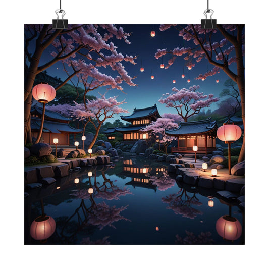 Póster vertical de flor de cerezo serena, arte de jardín japonés, decoración del hogar, arte mural con estética natural, regalo para amantes de la naturaleza.