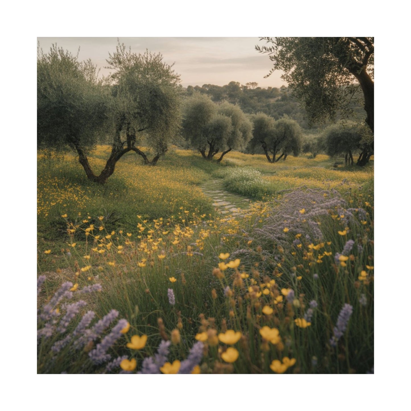 Descarga digital de la imagen "Naturaleza serena", arte mural floral, decoración de olivar, impresión botánica, estética del hogar, decoración de la sala de estar.