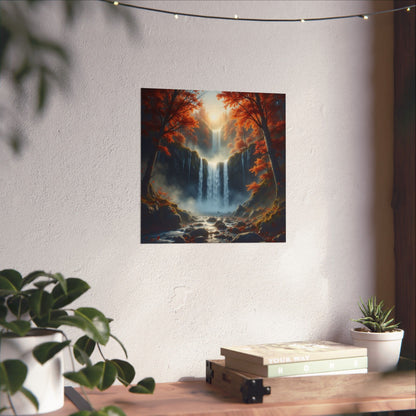 Waterfall in Autumn Forest Matte Design