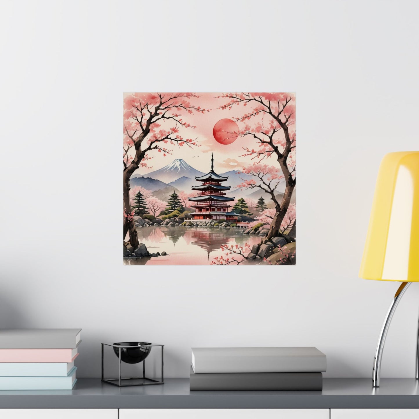 Póster de paisaje japonés sereno, decoración del hogar, arte mural, regalo para amantes de la naturaleza, relajación, decoración de habitación zen, arte de flor de cerezo