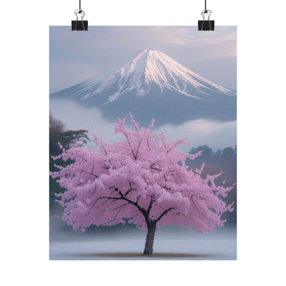 Vertical Poster - Mount Fuji and Cherry Blossom Tree Design