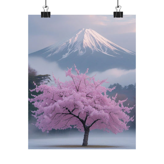 Vertical Poster - Mount Fuji and Cherry Blossom Tree Design