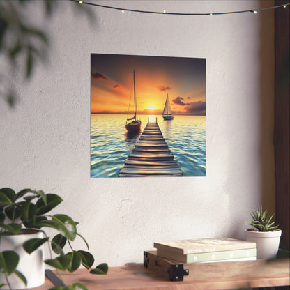 Póster de velero sereno, arte mural de océano en calma, decoración náutica, estética tranquila para el hogar, impresión de atardecer, regalo relajante