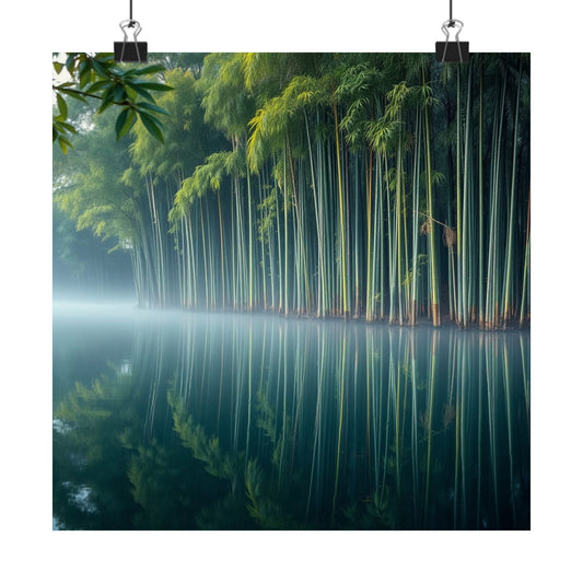 Affiche de bambou serein, impression d'art nature tranquille, décoration murale zen, esthétique apaisante pour la maison, reflet méditatif du bambou