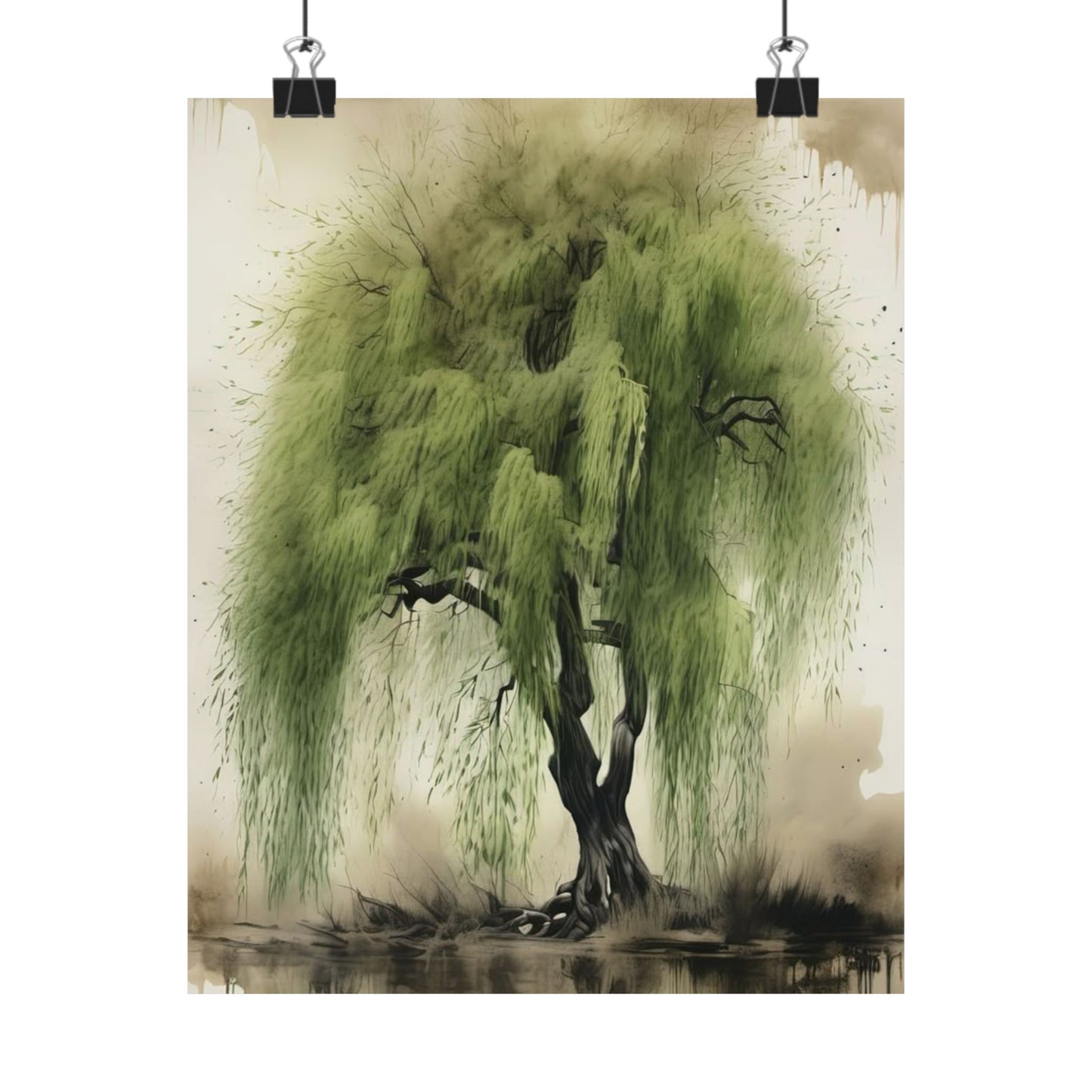 Póster de sauce sereno, descarga digital, arte mural estético, impresión natural, decoración del hogar, arte botánico, regalo para amantes de la naturaleza.