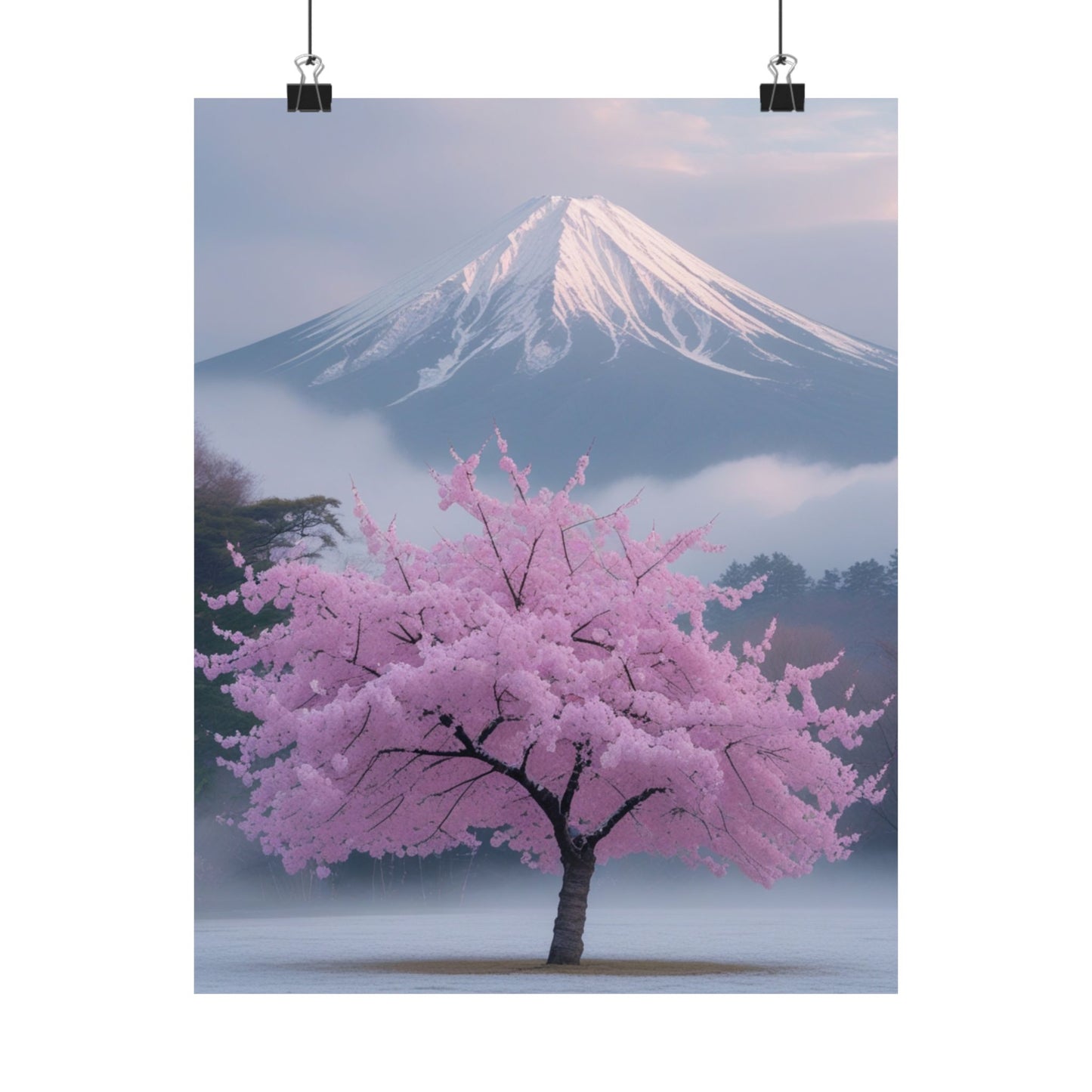 Vertical Poster - Mount Fuji and Cherry Blossom Tree Design