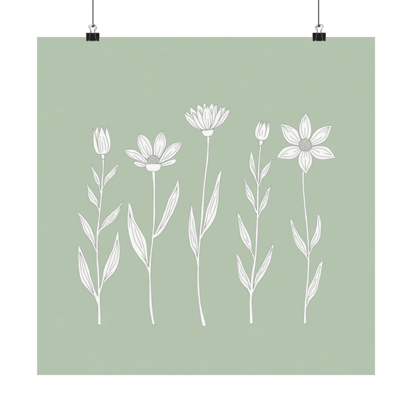 Chic Floral Wall Art Poster, Matte Botanical Decor, Minimalist Home Design, Green Aesthetic Gift, Nature-Inspired Decoration