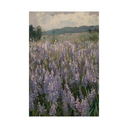 Póster vertical de campo de lavanda, arte mural botánico, decoración natural, estética del hogar, regalo para amantes de la jardinería.
