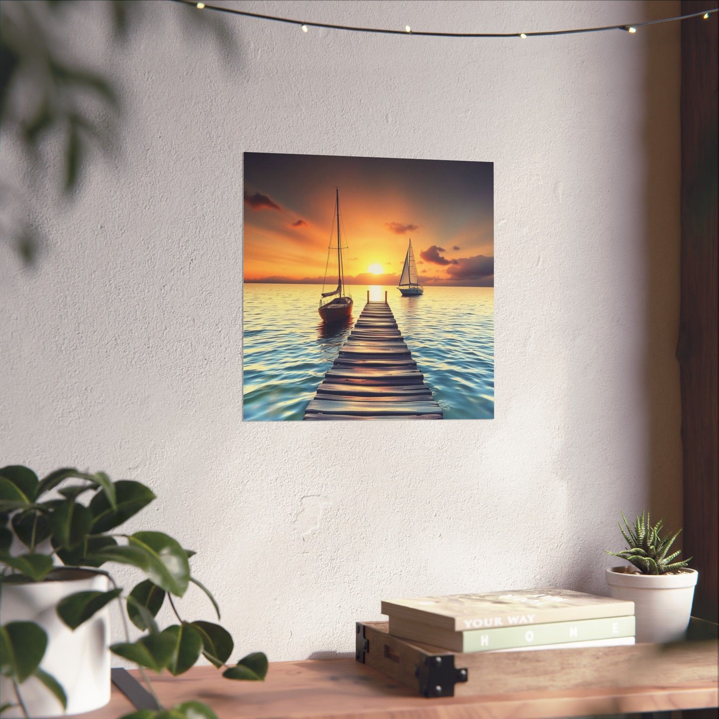 Póster de velero sereno, arte mural de océano en calma, decoración náutica, estética tranquila para el hogar, impresión de atardecer, regalo relajante