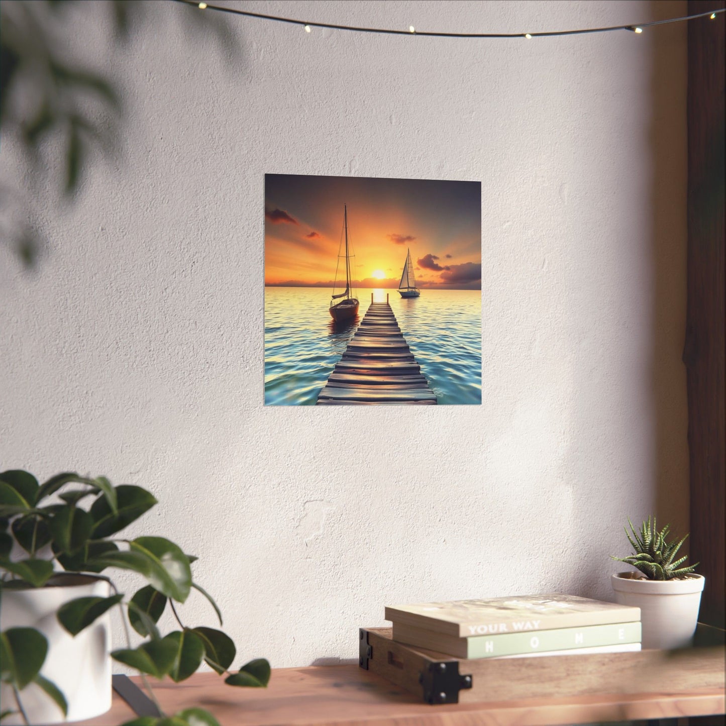 Póster de velero sereno, arte mural de océano en calma, decoración náutica, estética tranquila para el hogar, impresión de atardecer, regalo relajante