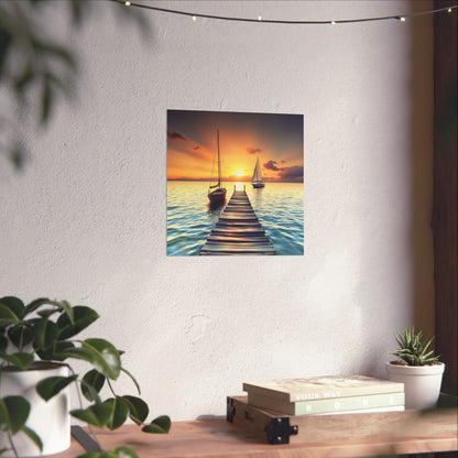 Póster de velero sereno, arte mural de océano en calma, decoración náutica, estética tranquila para el hogar, impresión de atardecer, regalo relajante