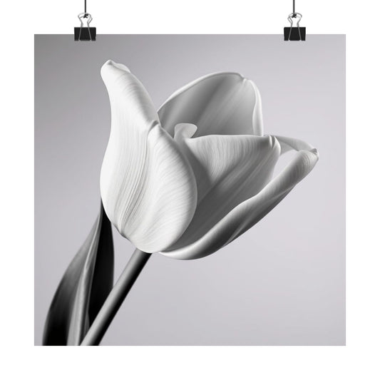 Elegante póster floral mate, arte mural minimalista, estampado de tulipanes en blanco y negro, decoración del hogar, regalo para amantes de las flores, obra de arte moderna.