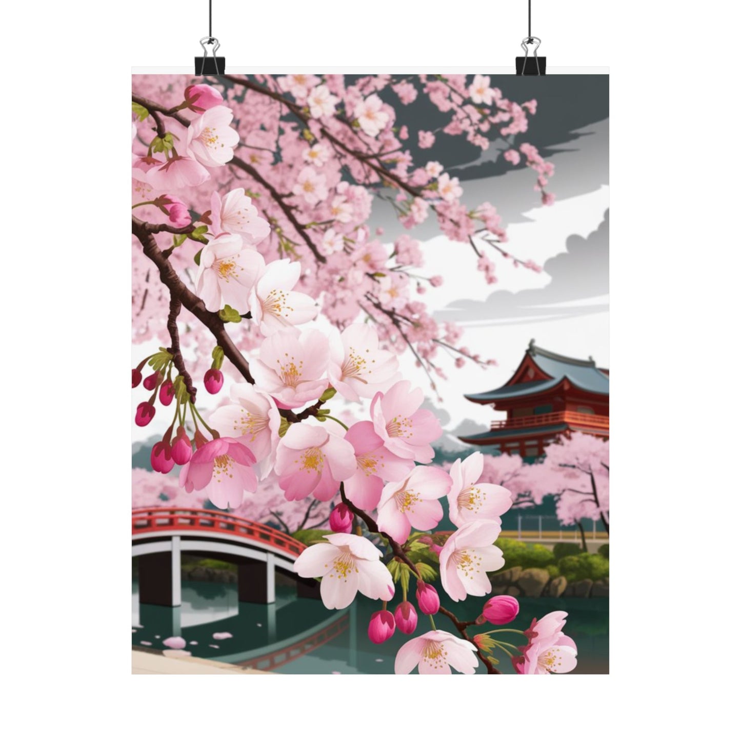 Póster vertical de cerezo en flor, arte mural natural, decoración japonesa, decoración primaveral, decoración floral para el hogar, regalo para ella
