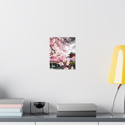 Póster vertical de cerezo en flor, arte mural natural, decoración japonesa, decoración primaveral, decoración floral para el hogar, regalo para ella