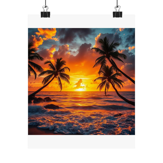 Téléchargement numérique : affiche coucher de soleil tropical, décoration mate, art mural côtier, ambiance plage, esthétique de la maison, décoration d'été, cadeau pour lui/elle