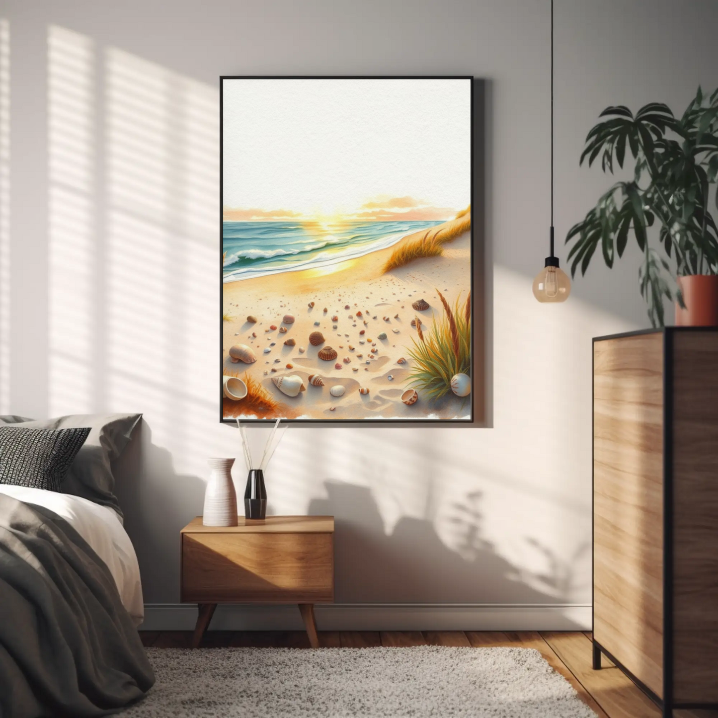 Pósteres de playa serena, decoración costera, arte mural náutico, impresión estilo galería, regalo perfecto para el hogar.