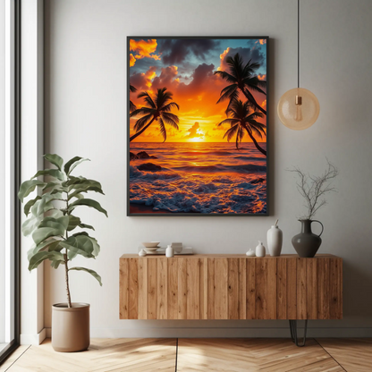 Póster de atardecer tropical, descarga digital, decoración mate, arte mural costero, ambiente playero, estética del hogar, decoración de verano, regalo para él/ella.