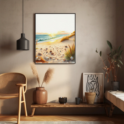 Pósteres de playa serena, decoración costera, arte mural náutico, impresión estilo galería, regalo perfecto para el hogar.