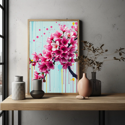 Póster de arte floral, decoración de pared con estampado mate, estética del hogar, regalo para ella, decoración japonesa de primavera, arte para el dormitorio