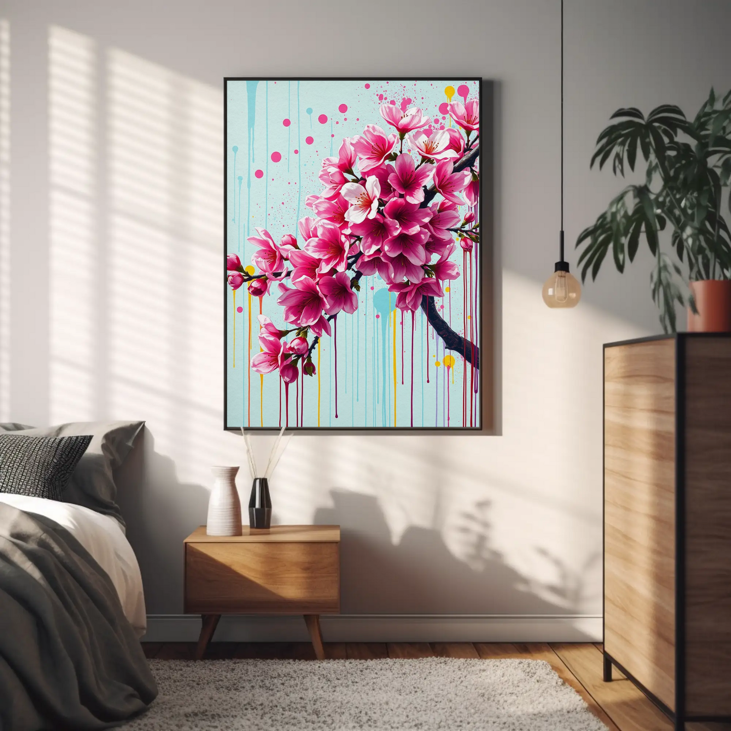 Póster de arte floral, decoración de pared con estampado mate, estética del hogar, regalo para ella, decoración japonesa de primavera, arte para el dormitorio